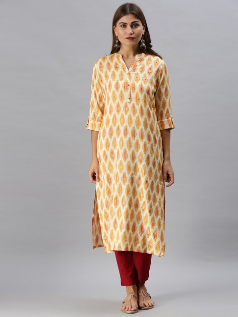 

Soch Women Cream-Coloured & Yellow Ethnic Motifs Printed Kurta