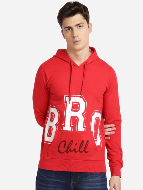 

MASH UNLIMITED Men Red Printed Hooded Sweatshirt