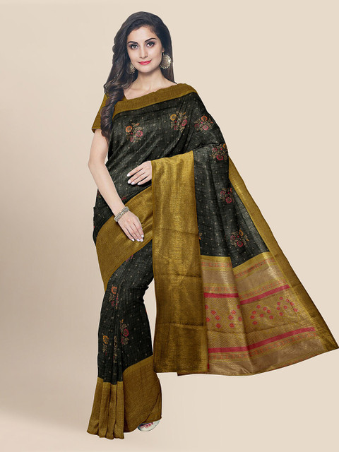 

KLM Fashion Mall Black Printed Linen Blend Saree