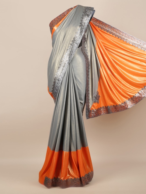 

Pothys Grey & Orange Poly Georgette Colourblocked Saree