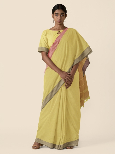 

Taneira Yellow Pure Cotton Solid Chettinad Saree