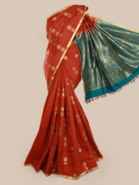

Pothys Red & Gold-Toned Art Silk Woven Design Saree With Tasseled Pallu