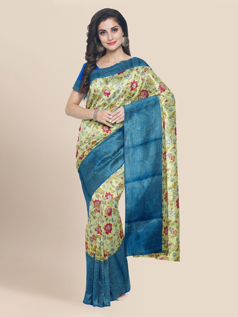 

KLM Fashion Mall Yellow & Blue Linen Blend Printed Banarasi Saree