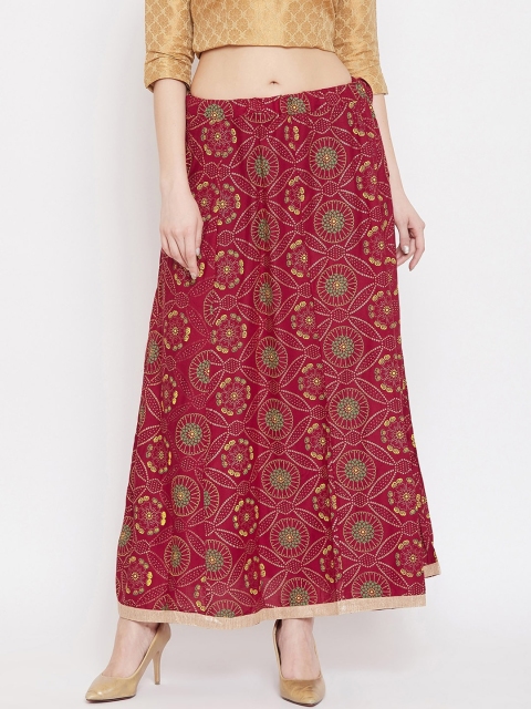 

Clora Creation Women Maroon & Green Ethnic Printed Flared Maxi Skirt