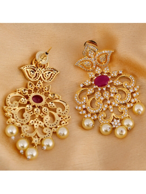 

Saraf RS Jewellery Gold-Plated & Maroon Contemporary Drop Earrings