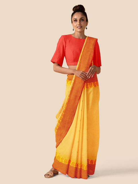

Taneira Yellow Pure Cotton Solid Taant Saree