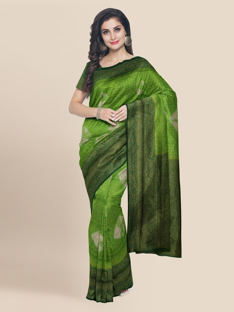 

KLM Fashion Mall Green Silk Blend Woven Design Banarasi Saree