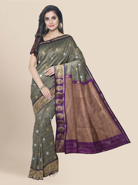 

KLM Fashion Mall Green Silk Blend Woven Design Chanderi Saree