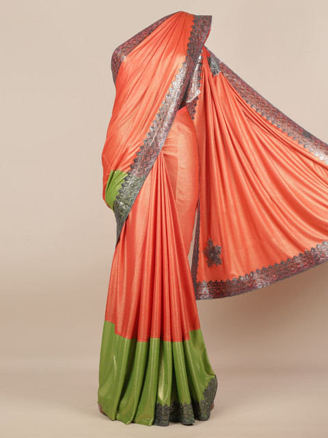 

Pothys Orange Solid Poly Georgette Saree