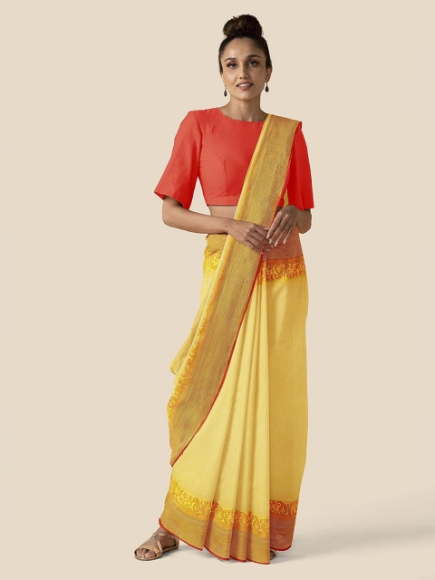 

Taneira Yellow & Orange Pure Cotton Woven Design Taant Saree