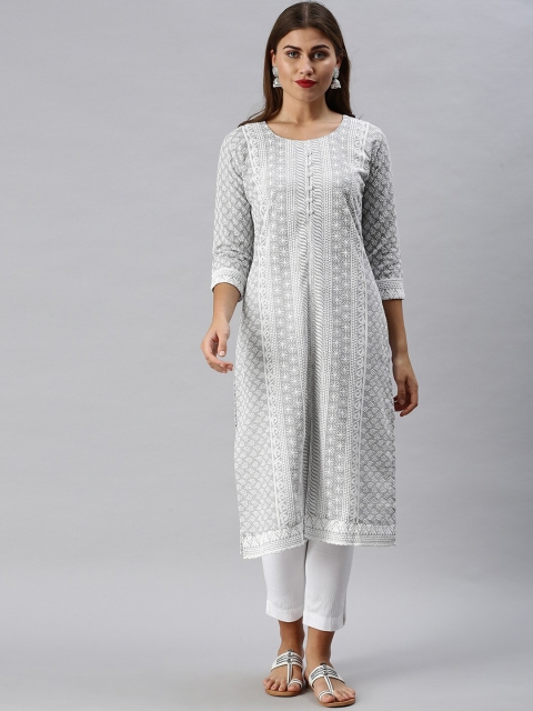 

Soch Women Grey Geometric Embroidered Flared Sleeves Kurta