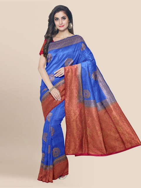 

KLM Fashion Mall Blue & Red Silk Blend Woven Design Banarasi Saree