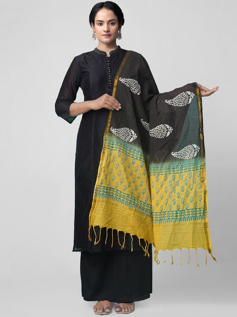 

Unnati Silks Black & Yellow Printed Dupatta