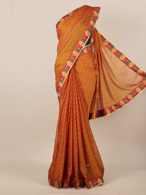 

Pothys Rust Printed Poly Chiffon Saree