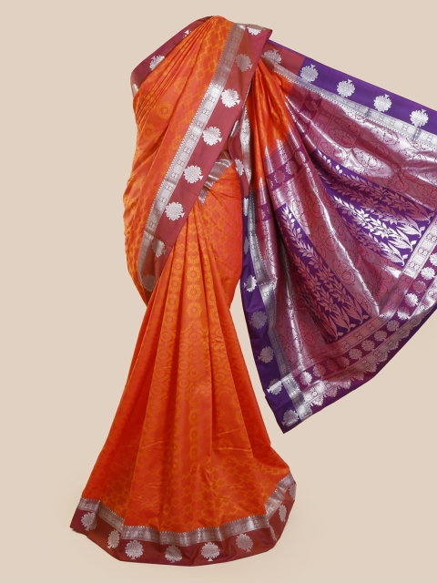 

Pothys Orange & Silver-Toned Art Silk Printed Saree