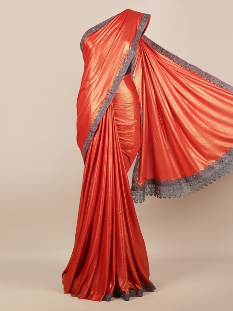 

Pothys Rust Solid Poly Georgette Saree