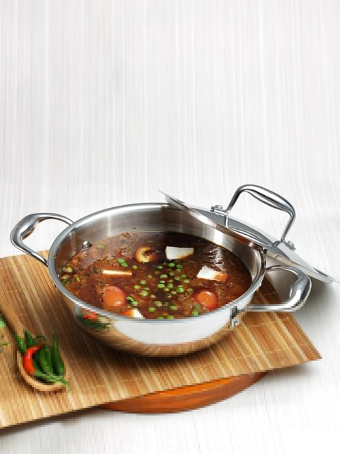 

Vinod Silver-Toned & Trasparent Platinum Triply Induction Friendly Stainless Steel Kadai With Lid 12000ml