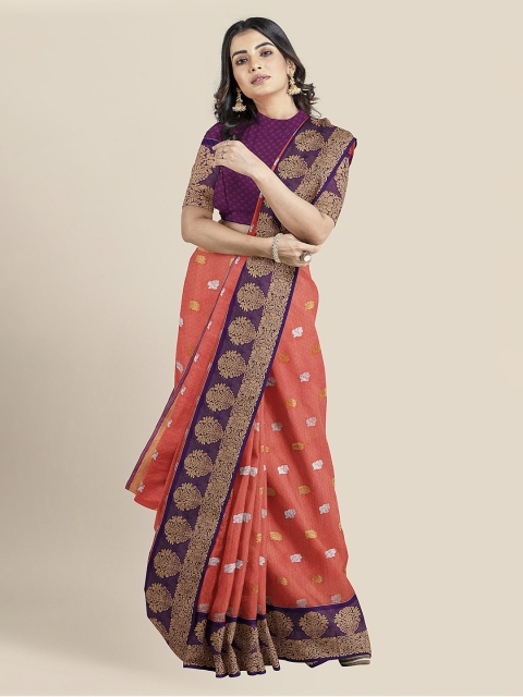 

KLM Fashion Mall Orange Silk Blend Printed Chanderi Saree