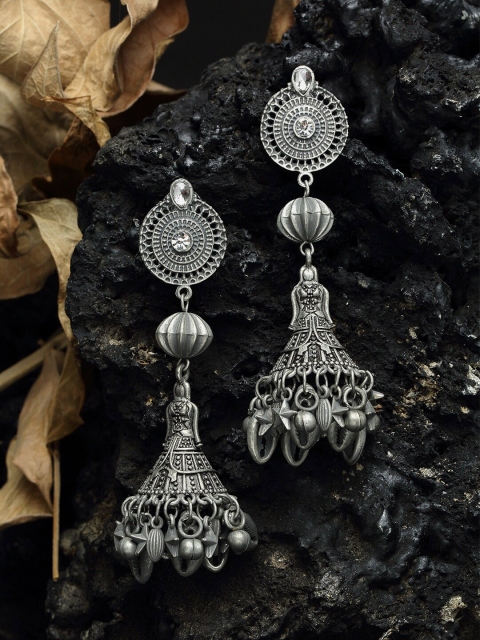 

Moedbuille Ghungroo Studded Oxidised Silver Plated Handcrafted Jhumkas