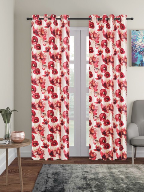 

Home Sizzler White & Maroon Set of 2 Door Curtains
