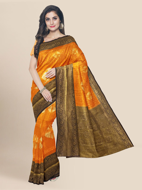 

KLM Fashion Mall Orange Silk Blend Woven Design Banarasi Saree