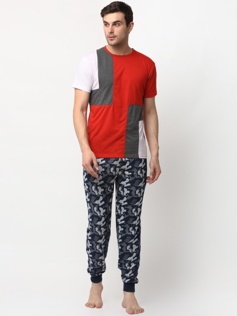 

VIMAL JONNEY Men Red & Grey Colourblocked Night suit