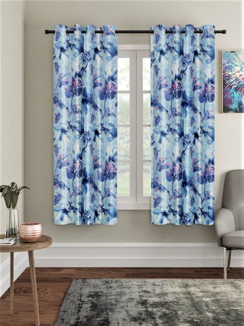

Home Sizzler Set of 2 Blue & Pink Floral Window Curtains