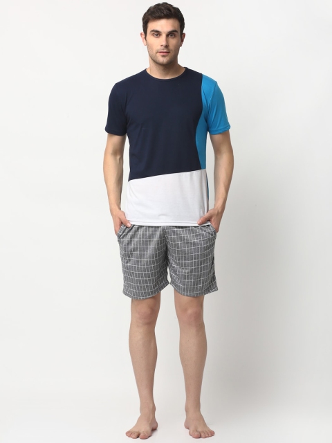 

VIMAL JONNEY Men Navy Blue & White Colourblocked Night suit