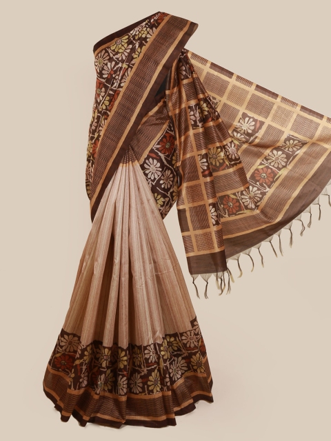 

Pothys Brown Printed Jute Silk Saree