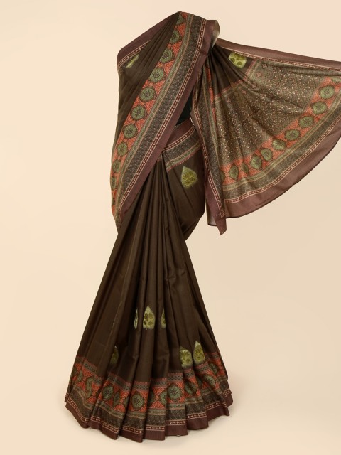 

Pothys Olive Green Printed Jute Cotton Saree