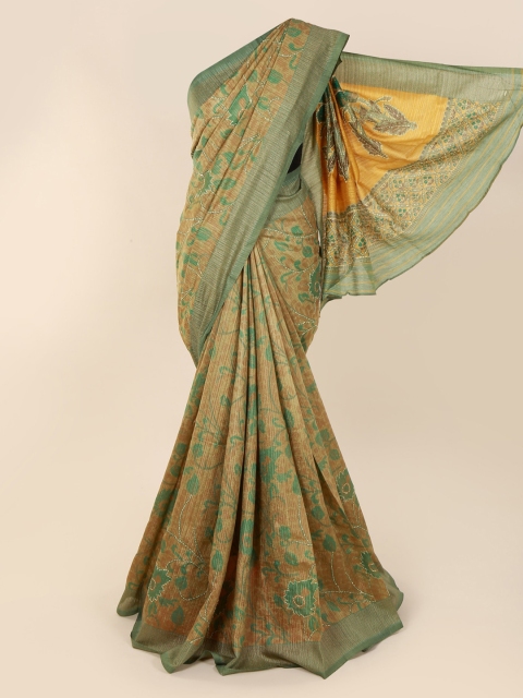 

Pothys Green & Yellow Jute Cotton Woven Design Saree