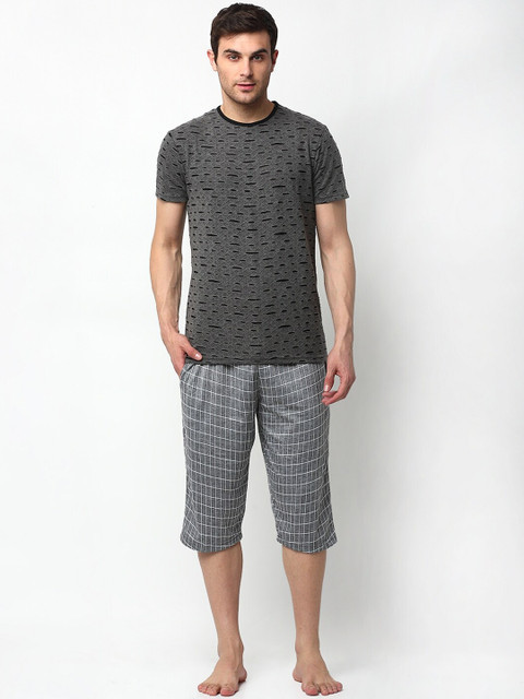 

VIMAL JONNEY Men Charcoal Grey Solid Night suit