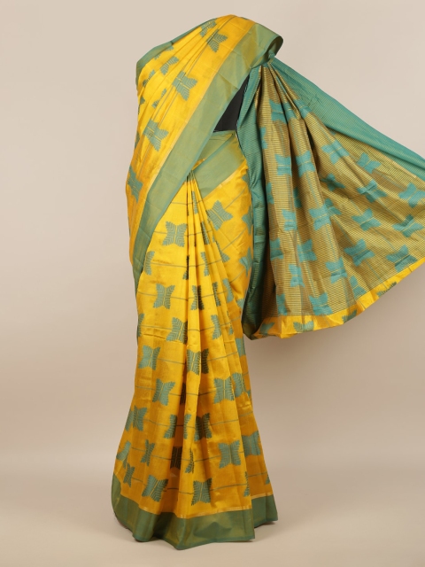 

Pothys Yellow & Green Jute Silk Woven Design Saree