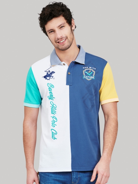 

Beverly Hills Polo Club Men Blue & White Colourblocked Polo Collar T-shirt
