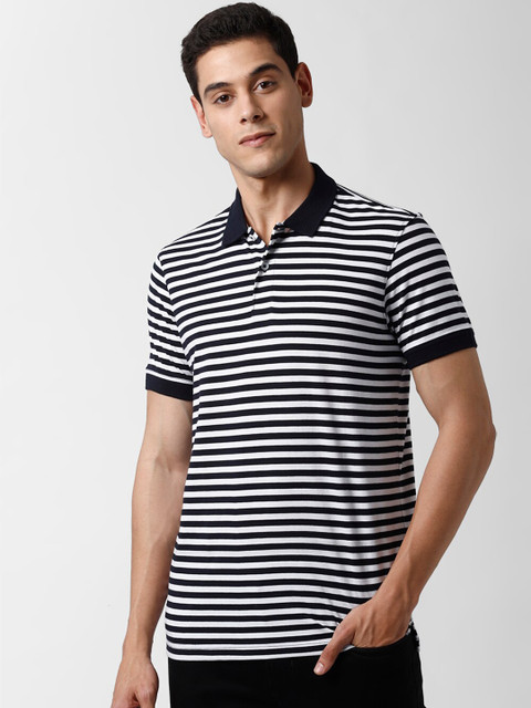 

Peter England Casuals Men White Striped Polo Collar T-shirt