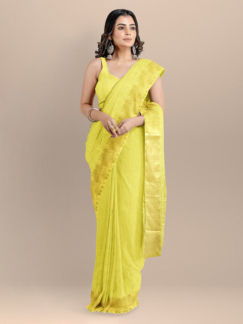 

BharatSthali Yellow Silk Cotton Solid Handloom Mangalagiri Saree