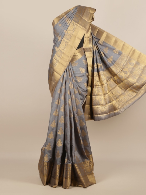 

Pothys Grey & Gold-Toned Jute Silk Woven Design Saree