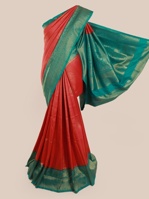 

Pothys Red Art Silk Striped Banarasi Saree