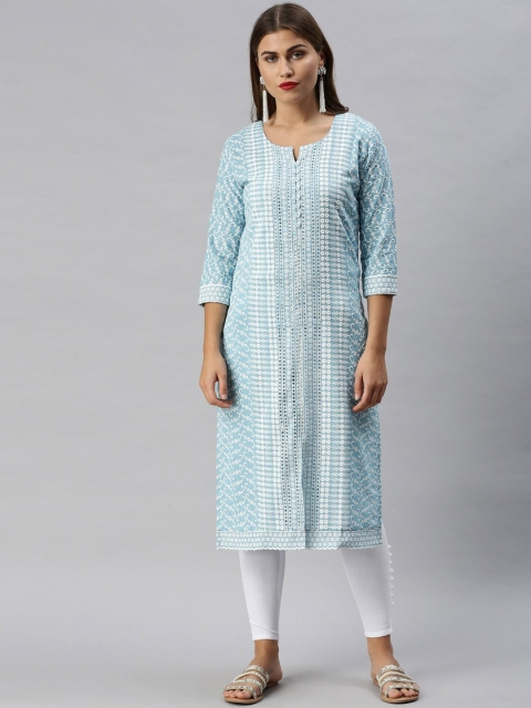 

Soch Women Blue Geometric Embroidered Kurta