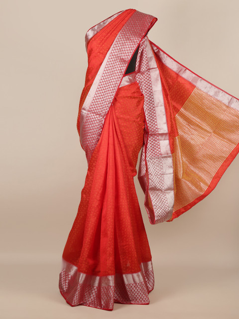 

Pothys Red Solid Jute Silk Saree