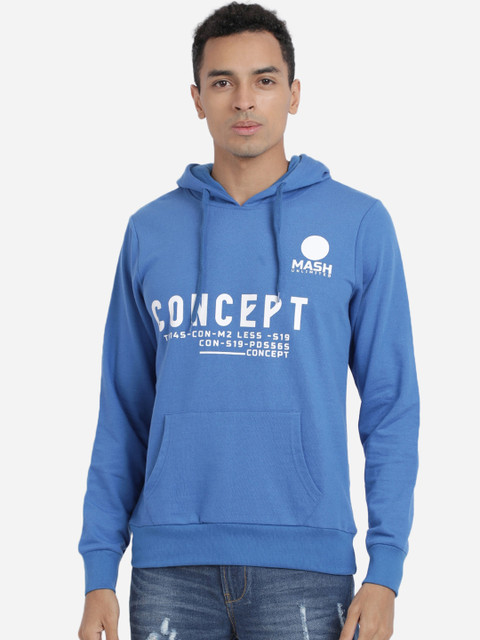 

MASH UNLIMITED Men Blue Printed Hooded Sweatshirt
