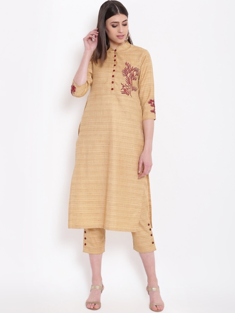 

Shakumbhari Women Taupe & Red Striped Kurta with Trousers