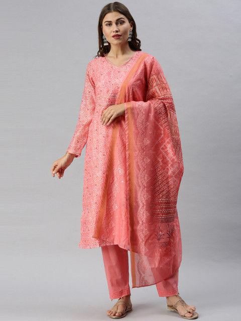 

Soch Peach-Coloured Cotton Blend Unstitched Dress Material
