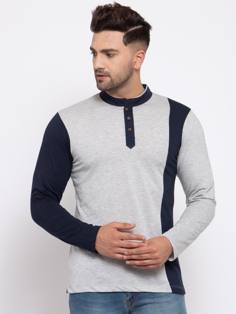 

Kalt Men Grey Colourblocked Henley Neck T-shirt