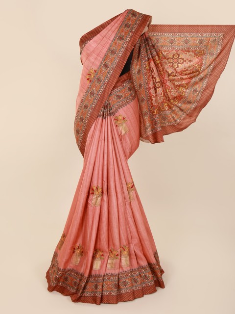 

Pothys Peach-Coloured Printed Jute Cotton Saree