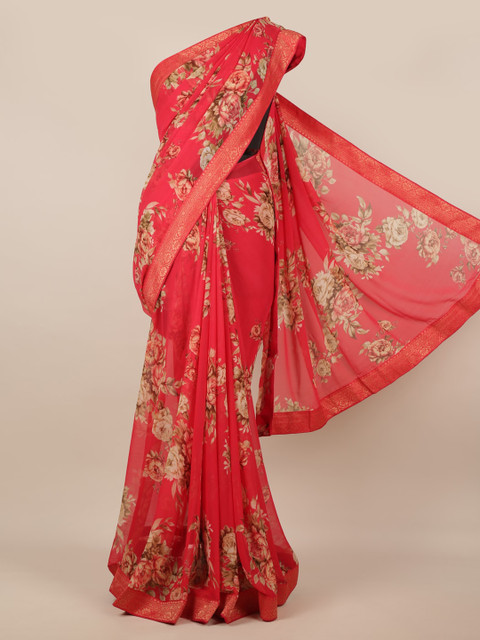 

Pothys Red Printed Poly Chiffon Saree
