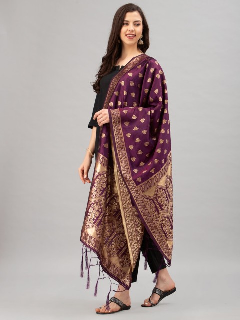 

Satrani Purple & Gold-Toned Woven Design Dupatta