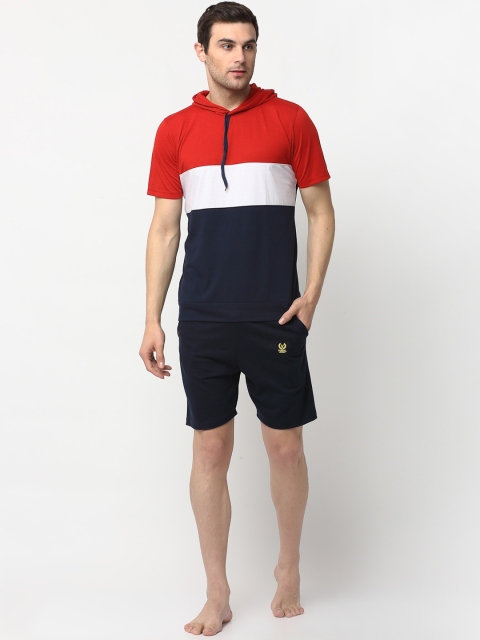

VIMAL JONNEY Men Navy Blue & Red Colourblocked Night Suit