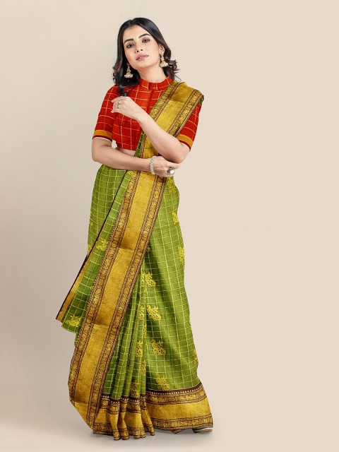 KLM Fashion Mall Green Silk Blend Woven Design Chanderi Saree