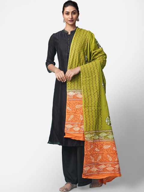

Unnati Silks Green & Peach-Coloured Printed Dupatta